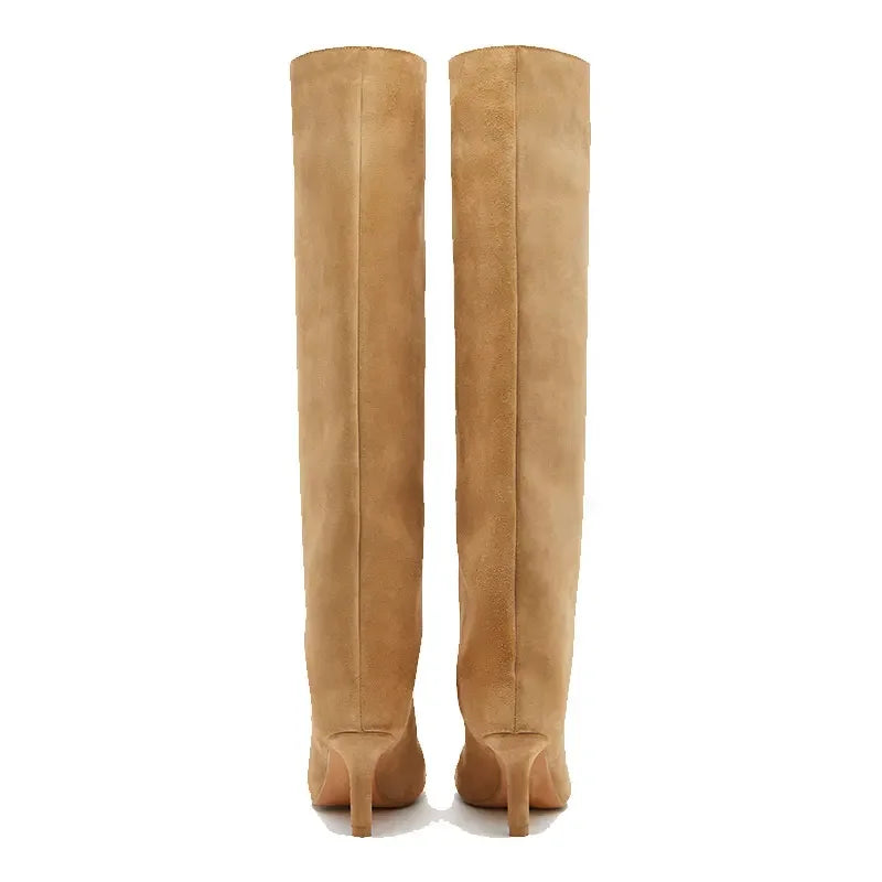 2025Women's Autumn and Winter New Slim Fit High Heels Knee High Boots Fashionable Plus Size Medium Long Boots Knight Boots