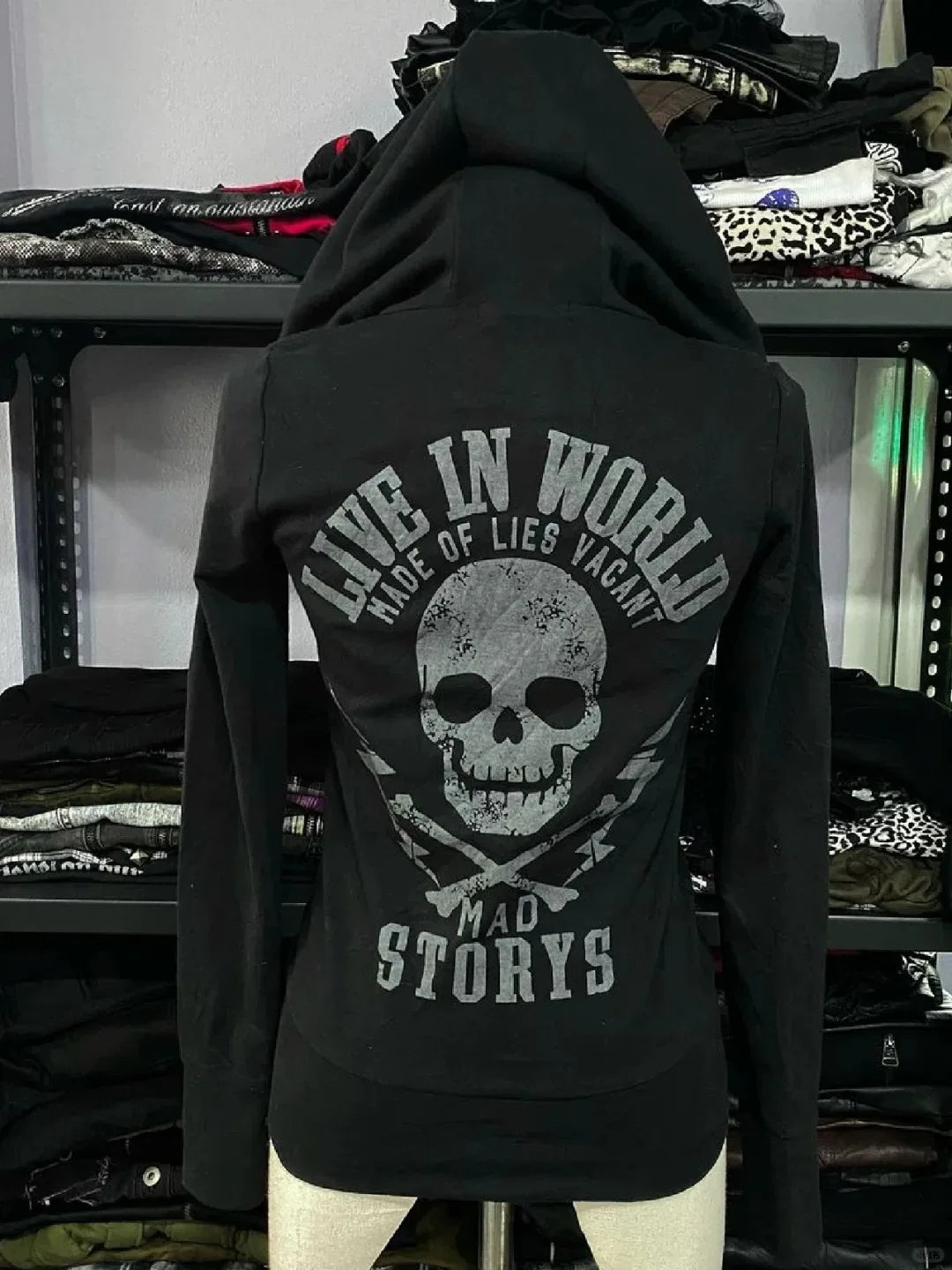 Winter Women's Skull Punk High Street Vintage Y2k Hoodies Zip-up Harajuku Hip Hop Hooded Streetwear Goth Girl Casual Hoodie 90s