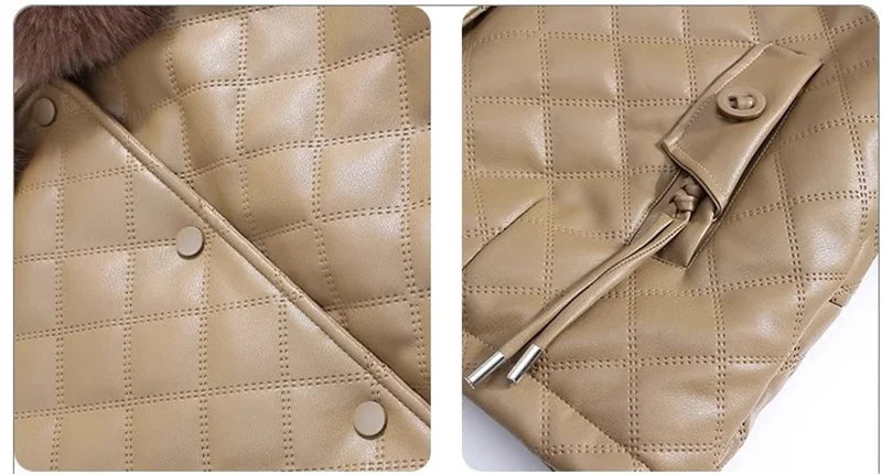 High End Middle Aged Women's Leather Jacket Winter New Thicken Warm Big Fur Collar Faux PU Leather Coat Female Outerwear 5XL