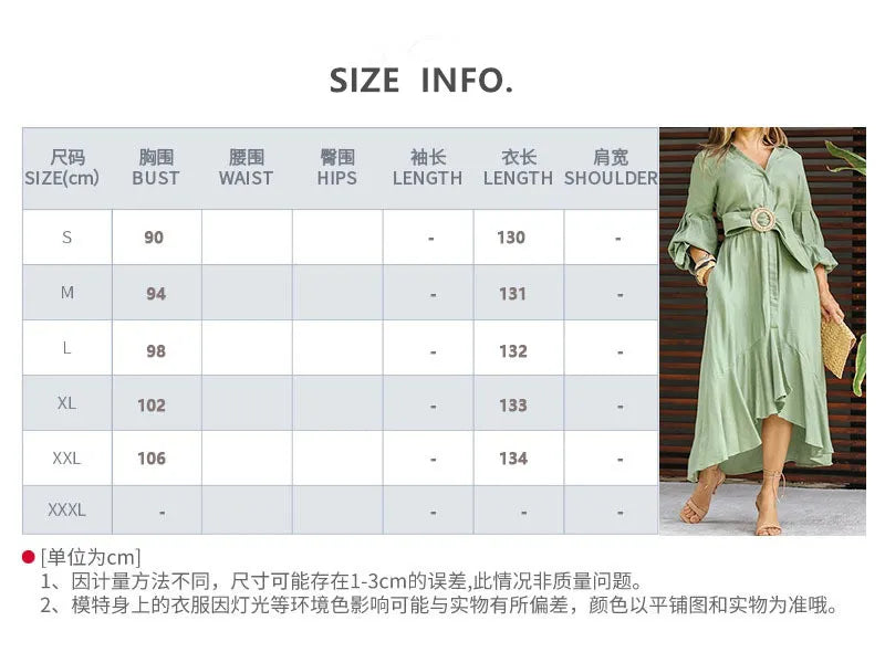 Elegant Dresses for Women Fashion Solid Lantern Sleeve Ruffle Hem Pocket Design Belt Maxi Dress Office Ladies Temperament Dress