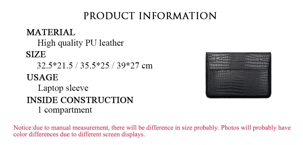 Engrave Name Crocodile Pattern Laptop Sleeve Bag Leather Luxury Waterproof Laptop Bag Fashion Notebook Computer Storage Bags