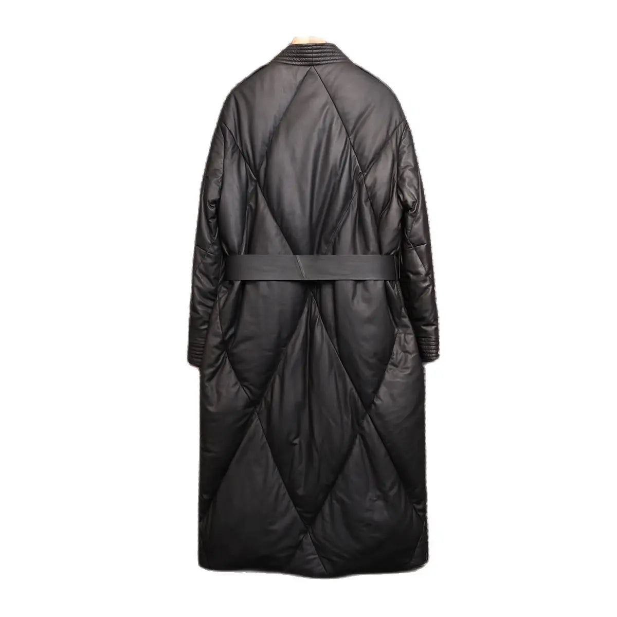 High End Leather Jacket New Women Autumn Winter Long PU Leather Windbreaker With Belt Female Down Cotton Coat Thick Warm Parkas