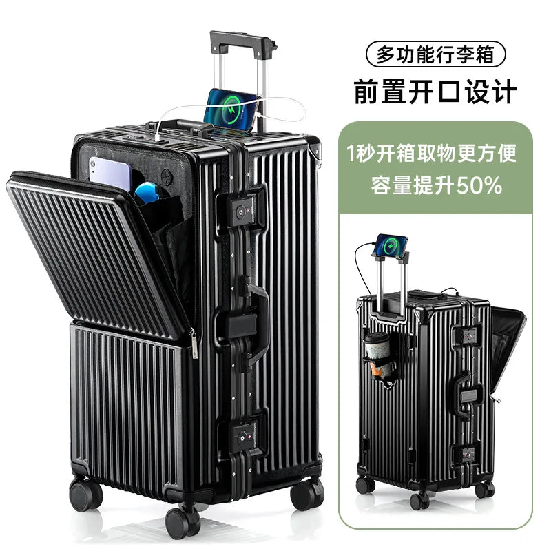 Front Opening Suitcase 20 inch Boarding Box Trolley Case 28/30 inch Luggage Large Capacity Aluminium Frame Suitcase Password Box