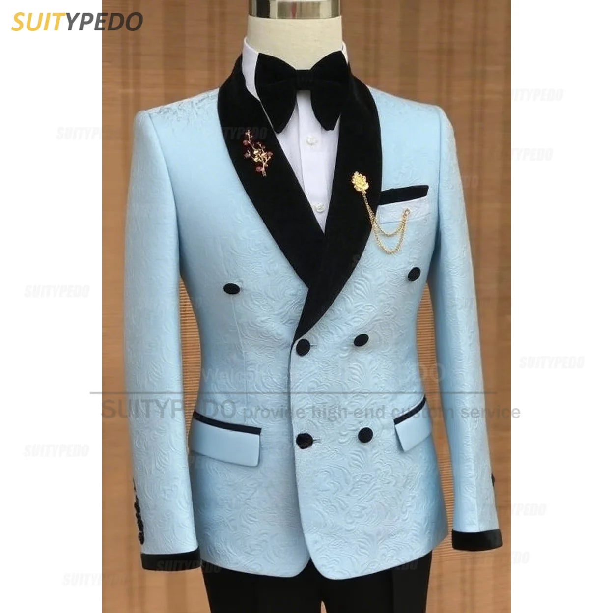 Luxury Jacquard Suit Sets For Men Wedding Banquet Grooms High Quality Outfits Classic Male Double Breasted Blazer Pants 2 Pcs