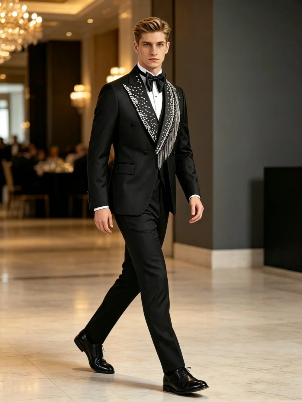Luxury Wedding Tuxedos Beaded 2 Piece Set Jacket Pant Men Suit Elegant Unique Peaked Shawl Lapel Evening Blazer Party Customized