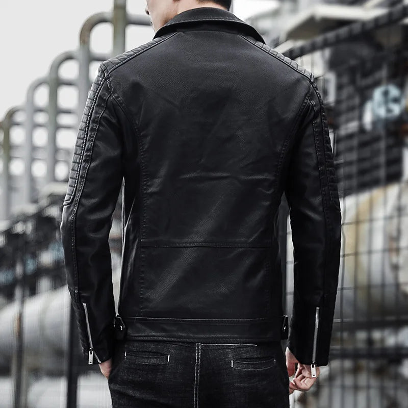 Male Slim Fit Pu Leather Coats Mens Motorcycle Jackets Black Outwear Leather Coats Man High Quality Business Leather Jacket