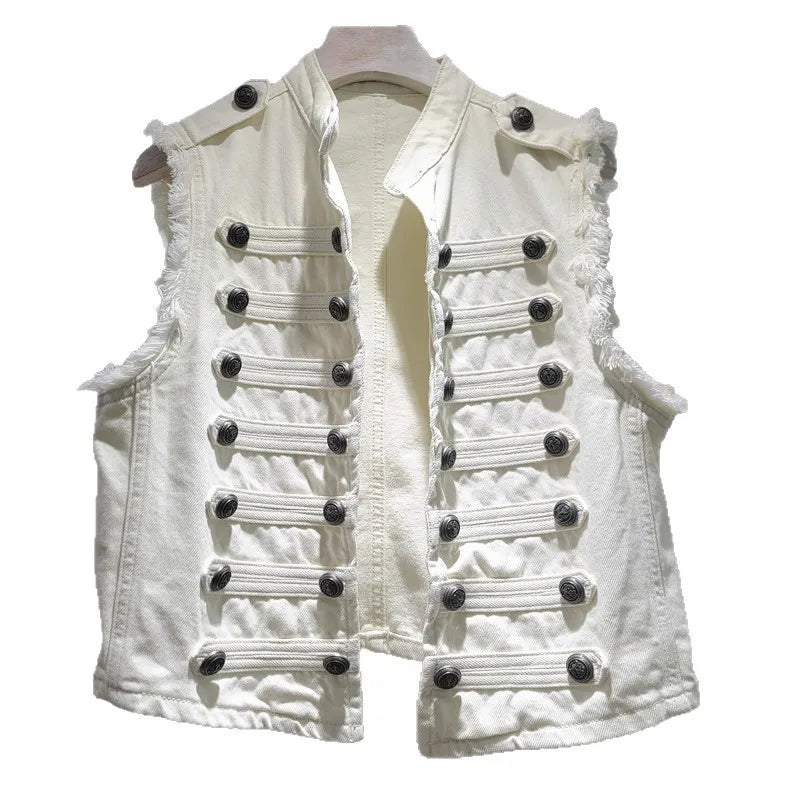 Women Jackets Sleeveless Denim Coat Solid Cardigan Buttons Casual Stand Collar Jacket Streetwear Lady Vintage Coats Summer 2026