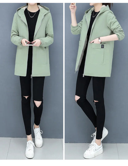 2023 Autumn Winter New Thick Warm Lamb Wool Cotton-padded Coat Women's Mid-length All-fit Loose Hooded Female Blouse