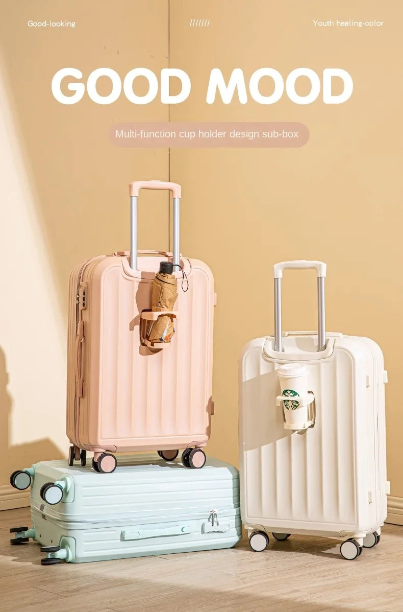 Large Capacity Suitcase Lightweight Suitcase Set 20 Inch Carry on Cabin Suitcase Trolley Luggage with Cup Holder