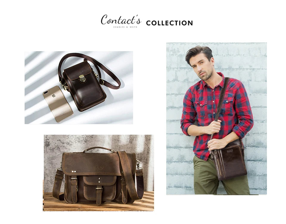 CONTACT'S Genuine Leather Sling Briefcase for Men Business Bags Male Shoulder Bag Men's Bag Tote Laptop Bags for 16" Macbook Pro