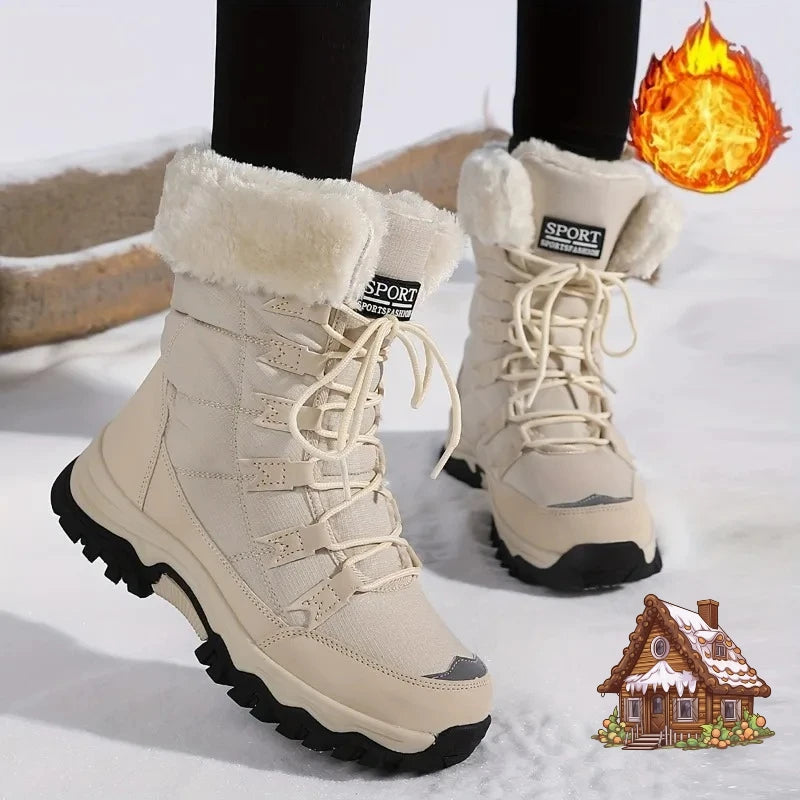 Winter Snow Boots Women Outdoor Warmth Faux Fur Thick-soled Ankle Boots Women Anti-slip Wear-resistant Casual Hiking Shoes Women