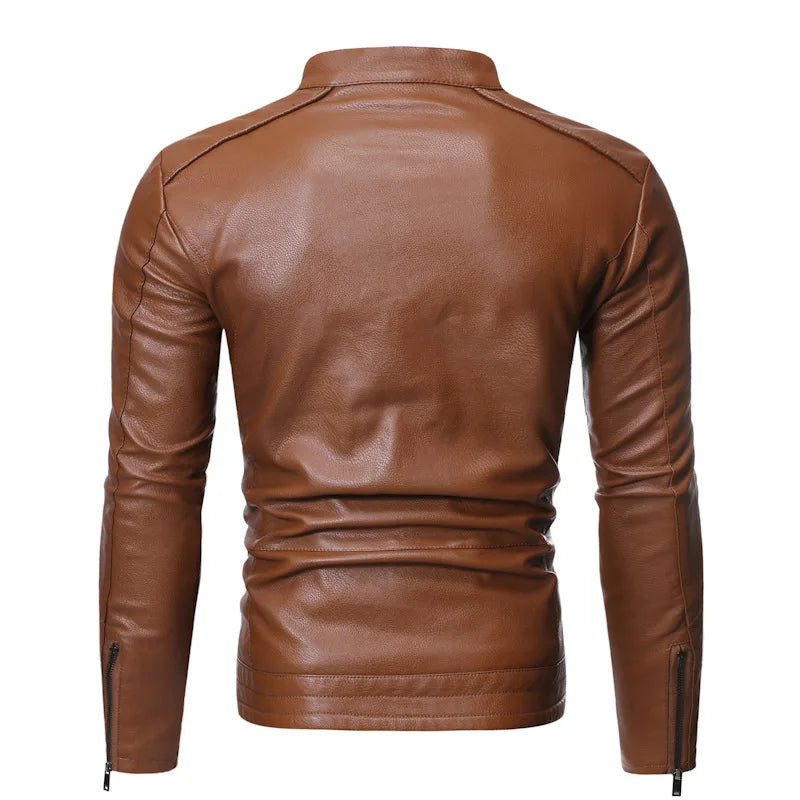 Men's Motorcycle Leather Jacket Autumn Winter Stand Collar Biker Jacket Korean Fashion PU Leather Coat Slim Fit Men's Outerwear