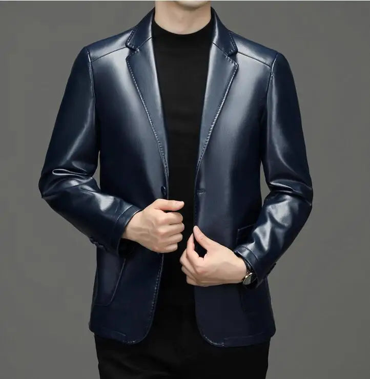 High Quality Genuine Leather Men's Suit Leather Coat Autumn and Winter New Sheep Skin Casual Small Suit Coat Men Leather Jacket