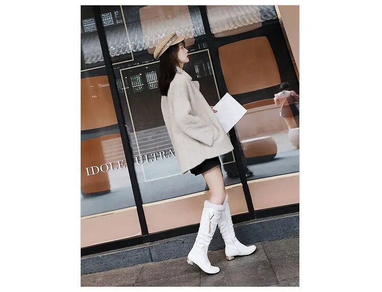 Winter Warm Knee High Boots Women Platform Wedges High Heels Snow Boots Slip on Winter Ladies Shoes White Black Pink 2025