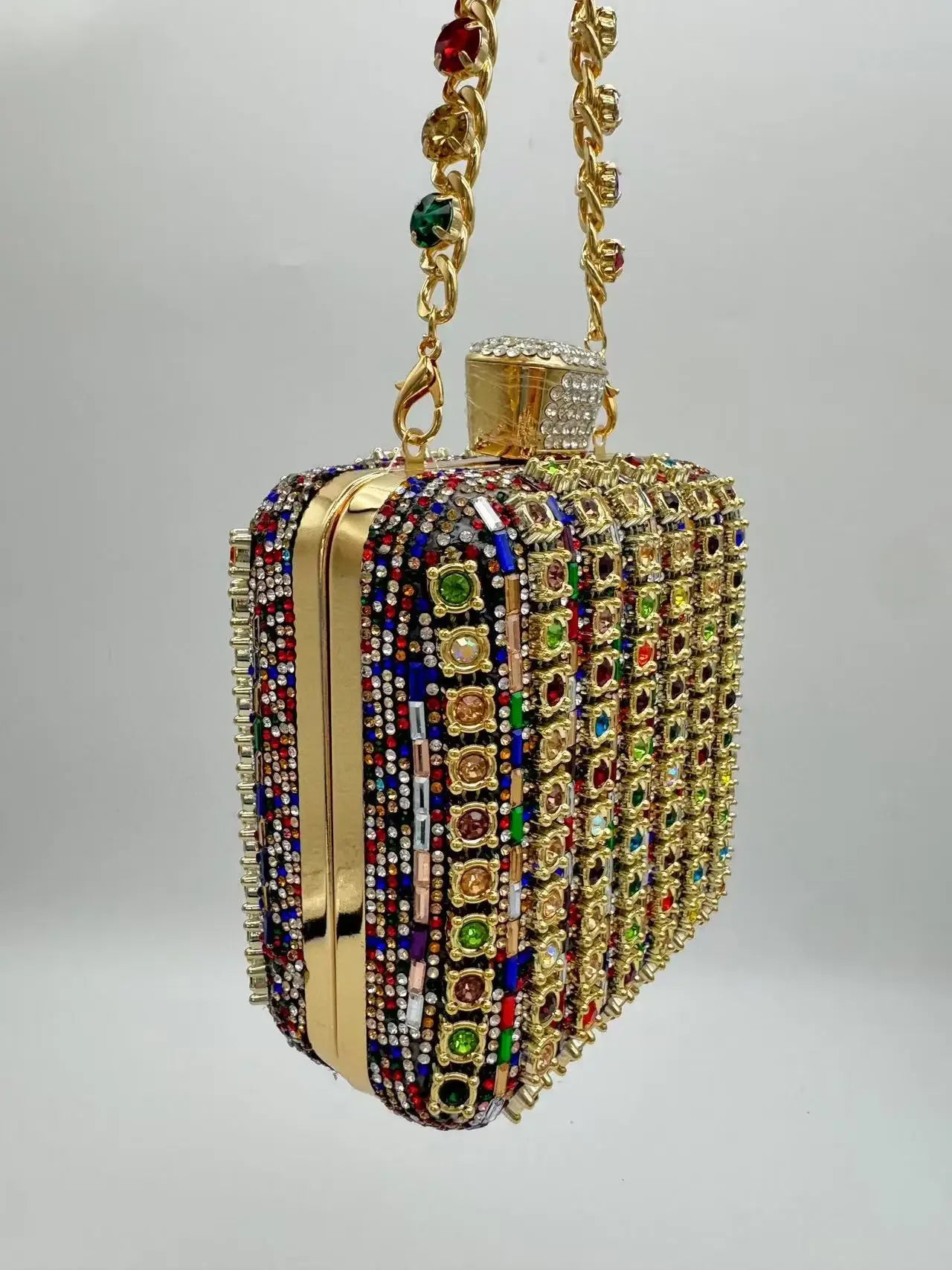 Handmade Diamond Encrusted Square Clutch Evening Bag Small Size Portable Sparkling Polyester Fiber Dinner Bag for Women