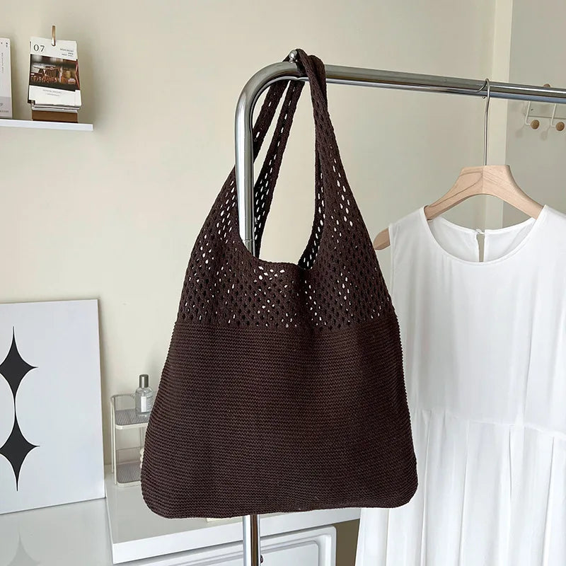 Large Capacity Shoulder Bags Fashion Women Hollow Woven Crochet Bag Knitting Handbags Eco Female Shopping Tote