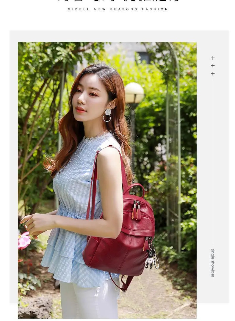 Women's Large Capacity Soft Leather Backpack Fashionable Street Style Travel Bag 2025 New Korean Version Trendy Ladies Bag