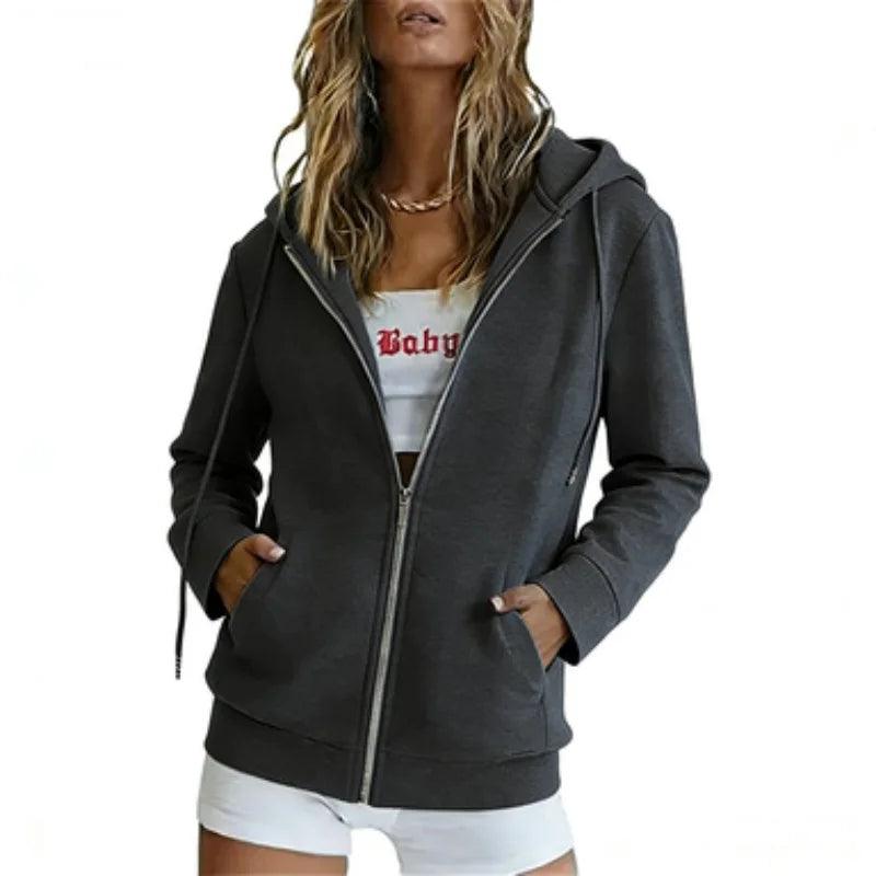 Spring Autumn Fashion loose zipper Hoodies Women cardigan coat Daily Long Sleeve tops Versatile Casual Hoodies Women Sweatshirt