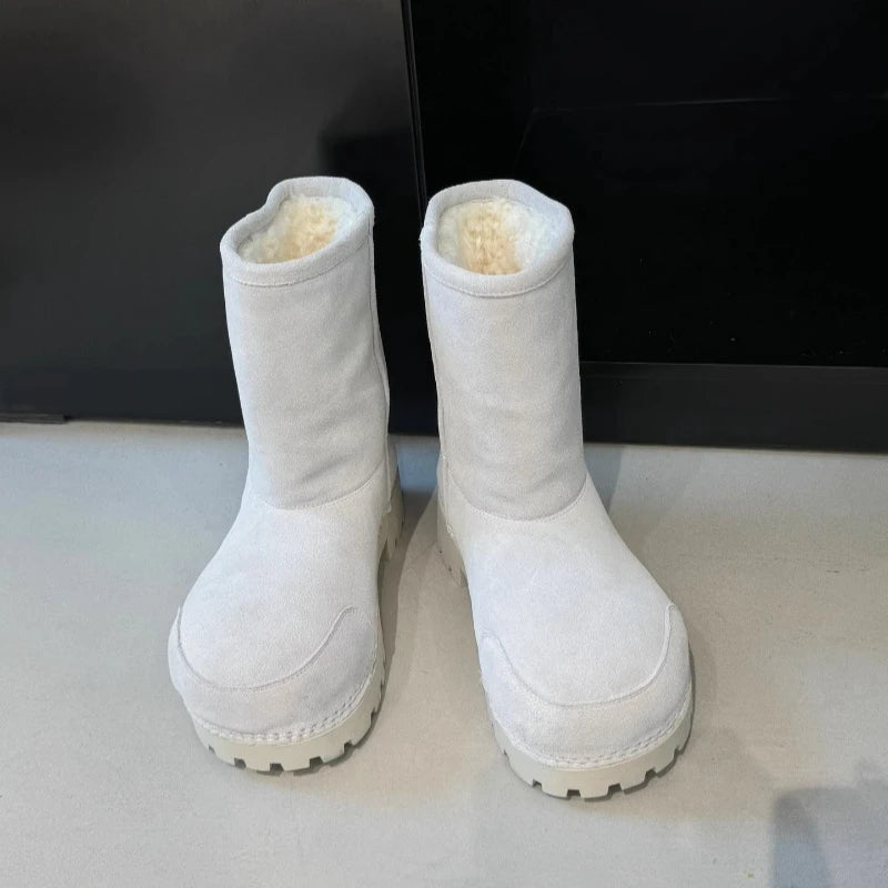 New Fashionable Snow Boots Platform Elevating Warm Cotton Shoes Warm Big Head Design Long Boots Ladies All-over Brown Long Boots