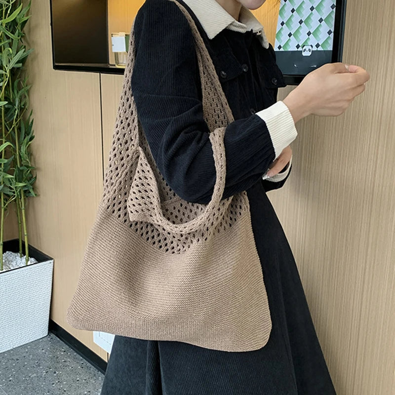 Large Capacity Shoulder Bags Fashion Women Hollow Woven Crochet Bag Knitting Handbags Eco Female Shopping Tote