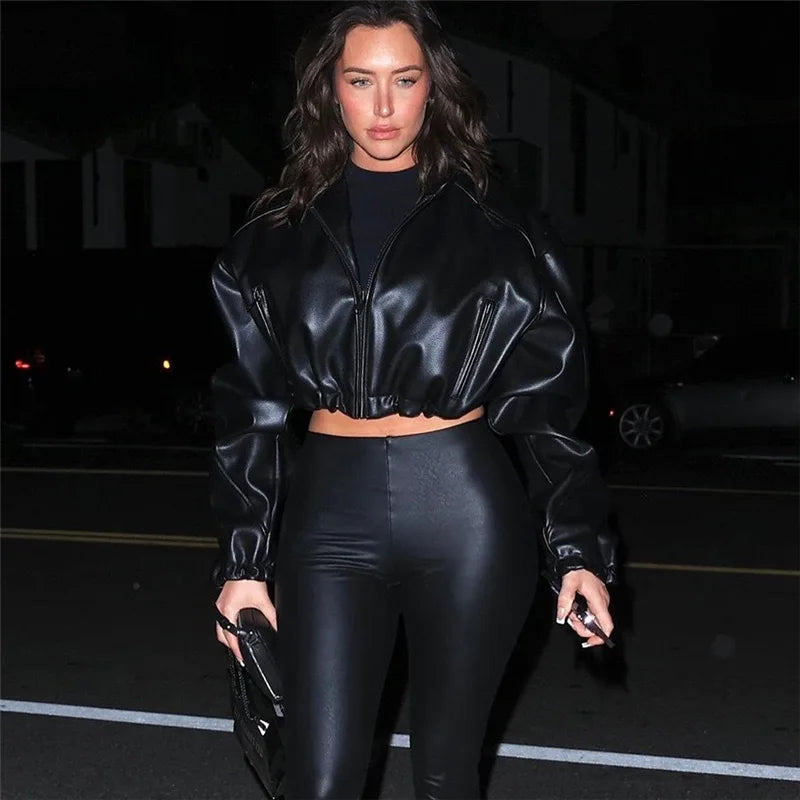 Short Coat Women Leather Jackets Zipper Full Sleeve Solid Streetwear Jacket Turn Down Collar Spliced Casual Coats Autumn 2026