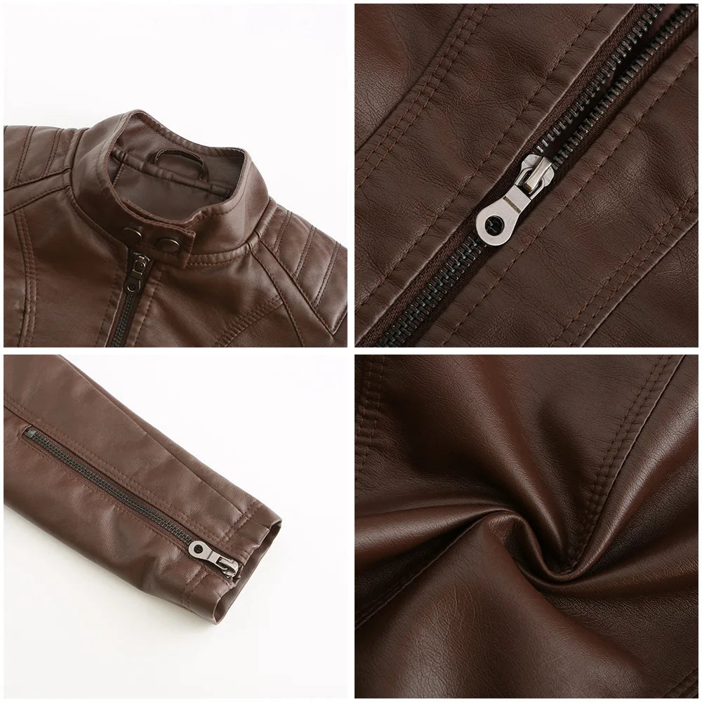 Ladies casual stand-up collar jacket Slim models women's spring and autumn solid color women's leather jacket