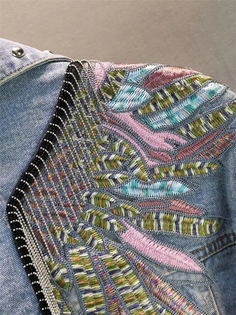 2026 New AutumnFashion Rivet Woman Denim Jacket Long Sleeve Female Jackets Jeans Coat Beading Tassel Denim Coat Outerwear
