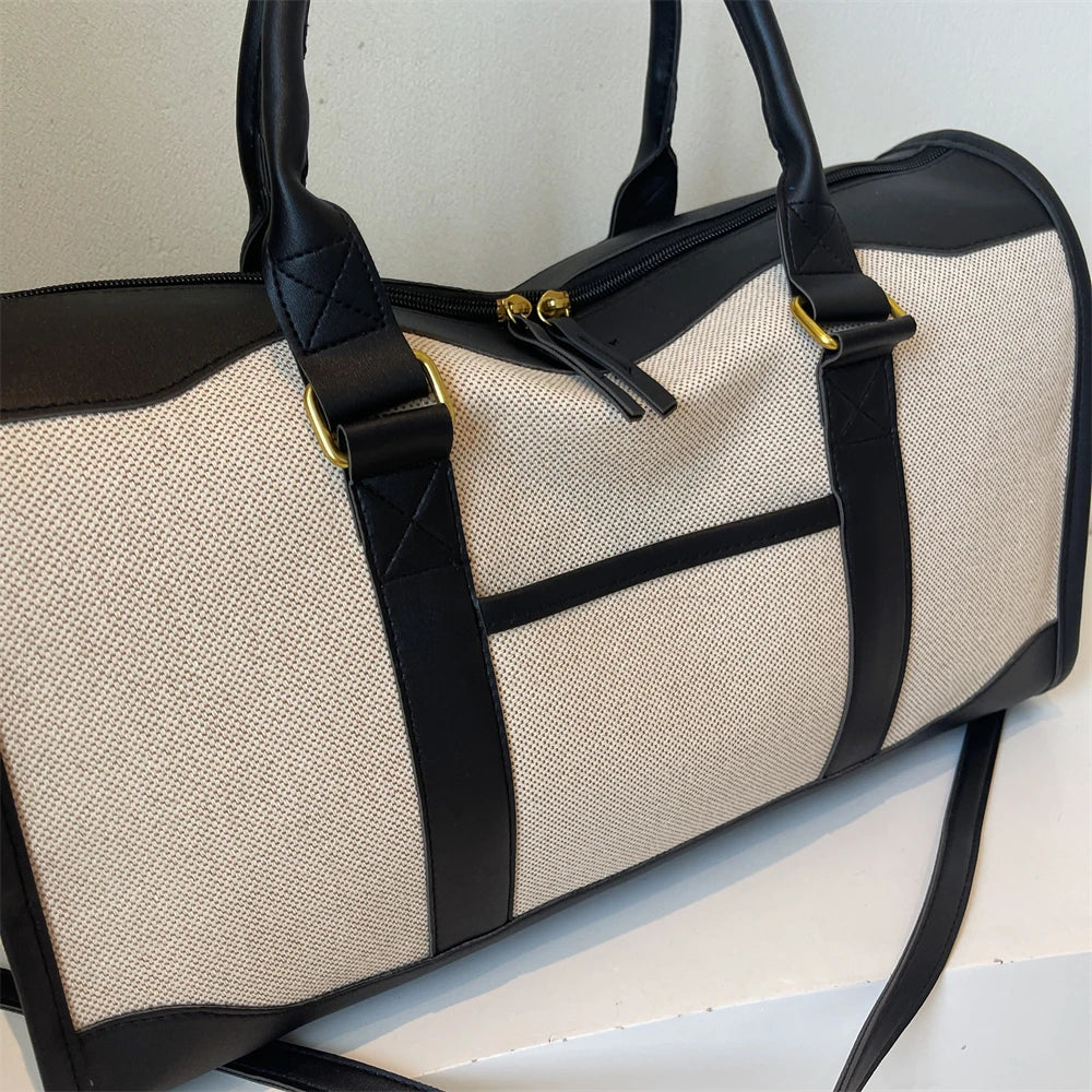 Oversized Travelling Handbags For Women Cotton Fabric Large Capacity Airplane Luggage Bag Simple Fashion Shoulder Crossbody Bags