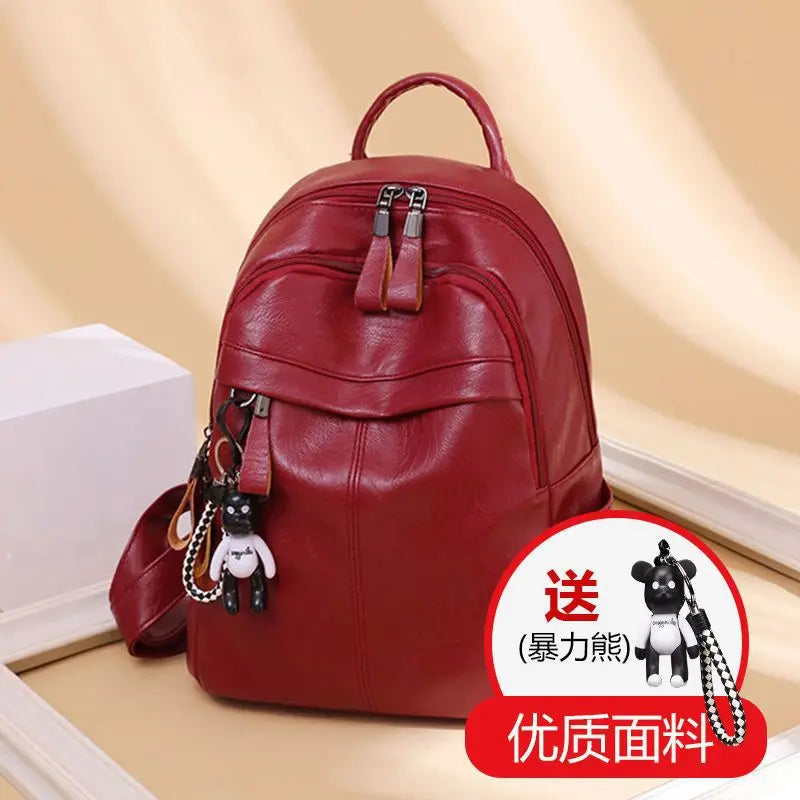 Women's Large Capacity Soft Leather Backpack Fashionable Street Style Travel Bag 2025 New Korean Version Trendy Ladies Bag
