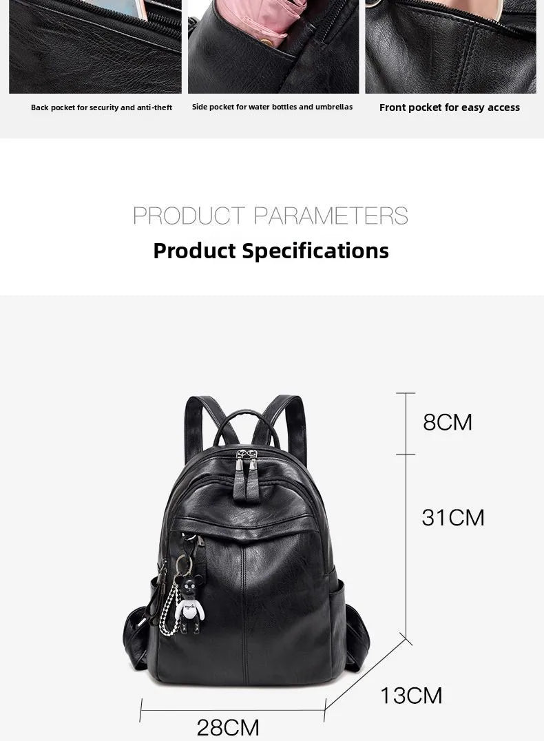 Women's Large Capacity Soft Leather Backpack Fashionable Street Style Travel Bag 2025 New Korean Version Trendy Ladies Bag