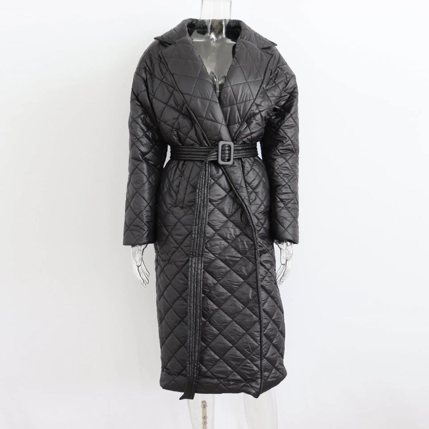 Cryptographic Fall Winter Long Sleeve Parkas Quilted Coats and Jackets for Women Warm Belt Trench Coat Warm Down Jackets Clothes