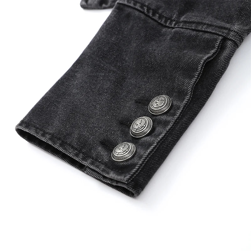 Vintage Denim Military Jacket Women Retro Solid Round Neck Single Breasted Slim Short Jackets 2026 Lady Daily Street Outerwears