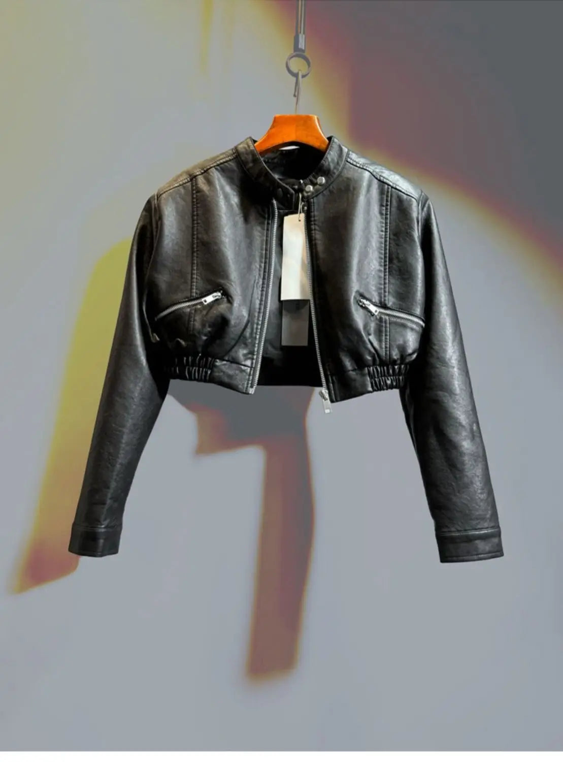 2025 Autumn New Handsome Versatile Short Motorcycle Jacket Top High Waist PU Leather Jacket for Women  Faux Fur Coat