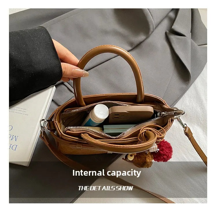 Retro Faux Suede Women's Handbag Fashionable Small Square Bag 2025 Winter Simple Short Handle Single Shoulder Crossbody Bag