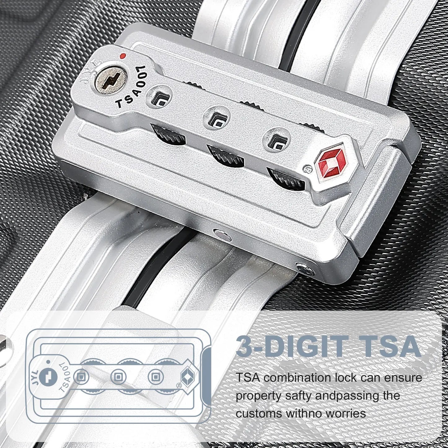 Hard Case Suitcase Trolley Aluminum Frame suitcase PC hand luggage with 4 Rolls TSA Check-in Luggage Trackcase Black