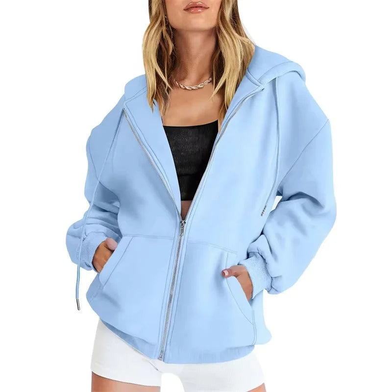 Spring Autumn Winter Fashion Zipper Hoodies Women Cardigan Coat Daily Long Sleeve Tops Versatile Casual Hoodies Women Sweatshirt
