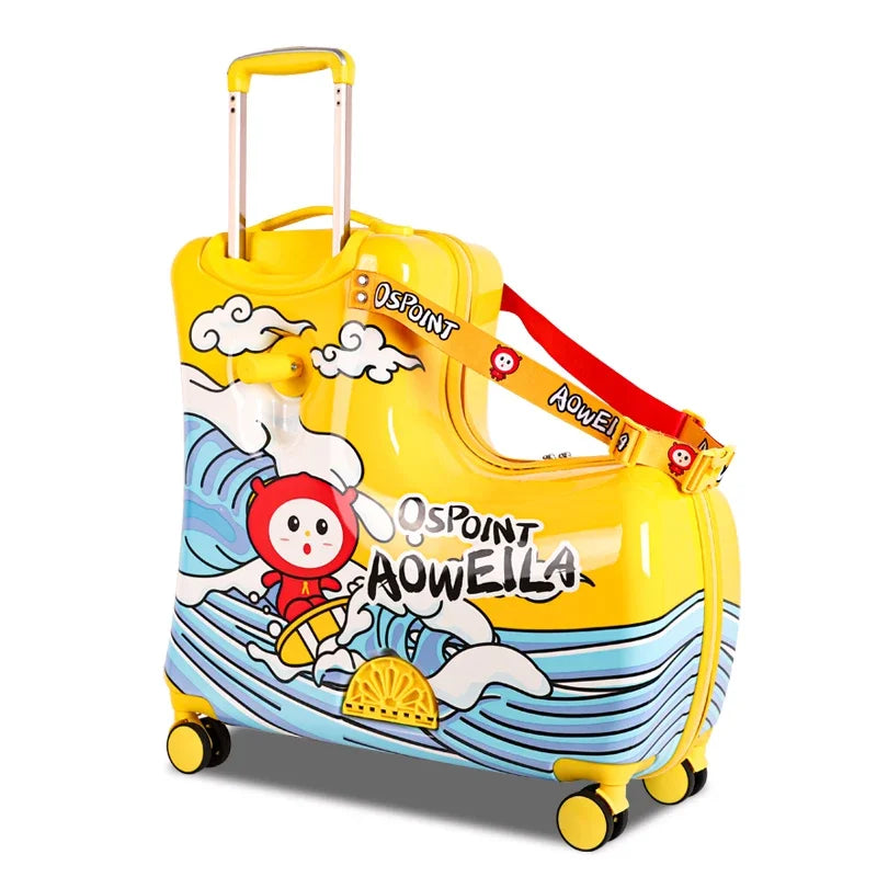 Cute Pony Cartoon Suitcase for Children Can Sit and Ride Carry on Kids Luggage Baby Trolley Case Boarding Cabin 20 Inch