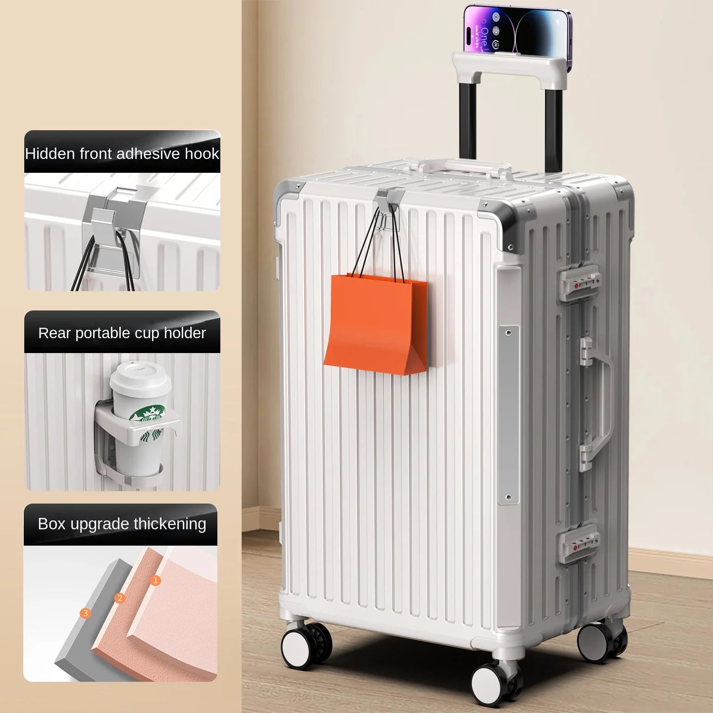 28/30 inch Large-capacity Luggage Lightweight Aluminium Frame Trolley Case 20 inch Can Boarding Zip Model Suitcases on Wheels