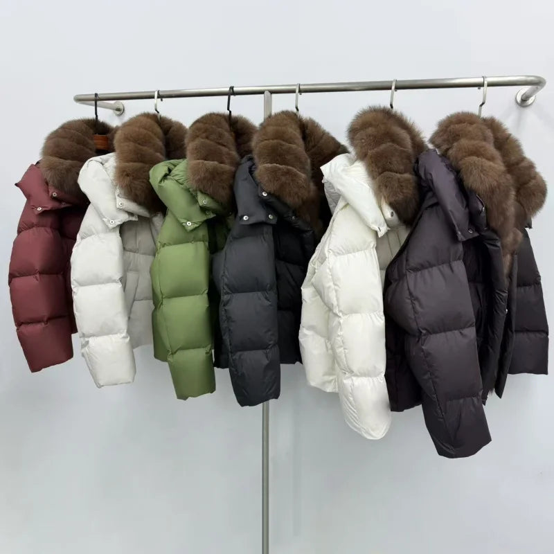 Winter new women's large furCollar thickened warm white gooseDown coat y2k high-quality fashionable detachable sleeveDown jacket