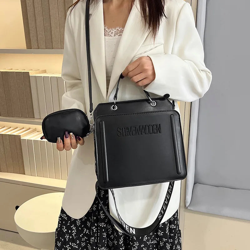 Trendy Commuter Women's Shoulder Bag Fashionable Letter Print Simple Urban Style PU Material Medium Size Zipper Opening Cross...