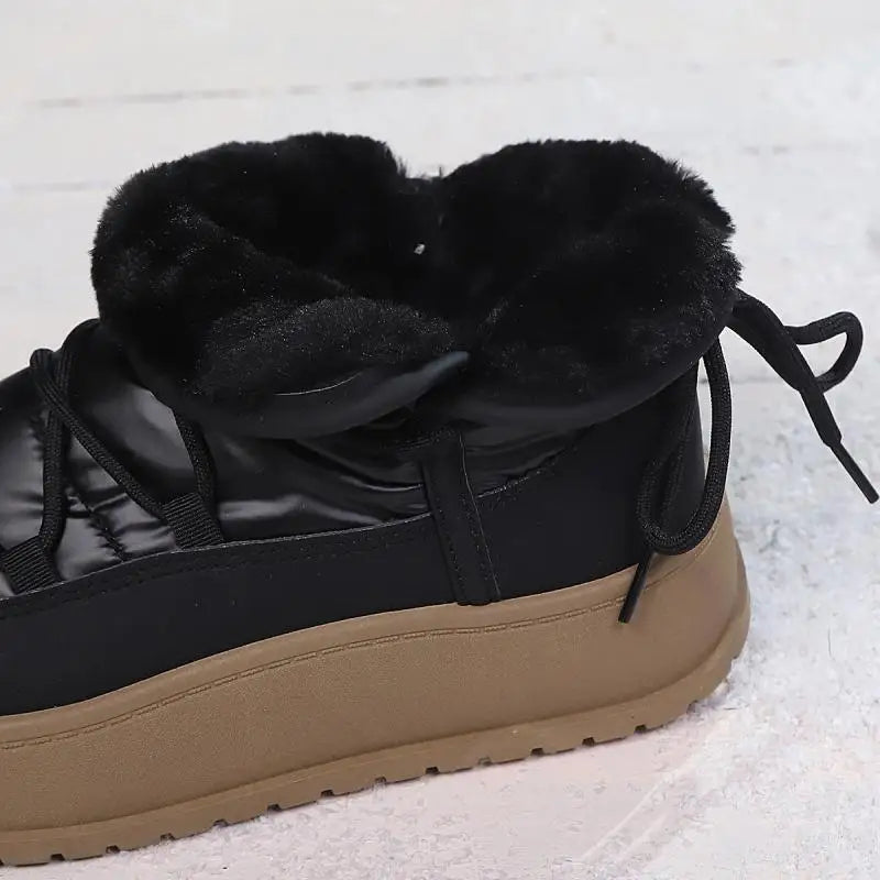 Comfort Platform Waterproof Snow Boots Women 2026 Winter Lace Up Decoration Thick Bottom Moon Boots Women Plush Short Booties