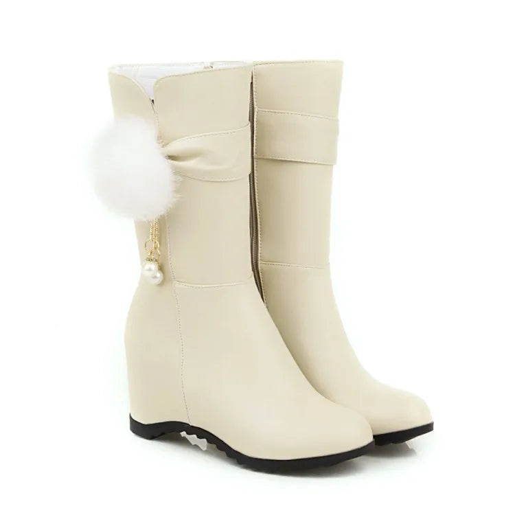 Women Snow Boots Autumn Winter Keep Warm Fur Wedges Increasing Faux Suede Round Toe White Princess Boots New 2026