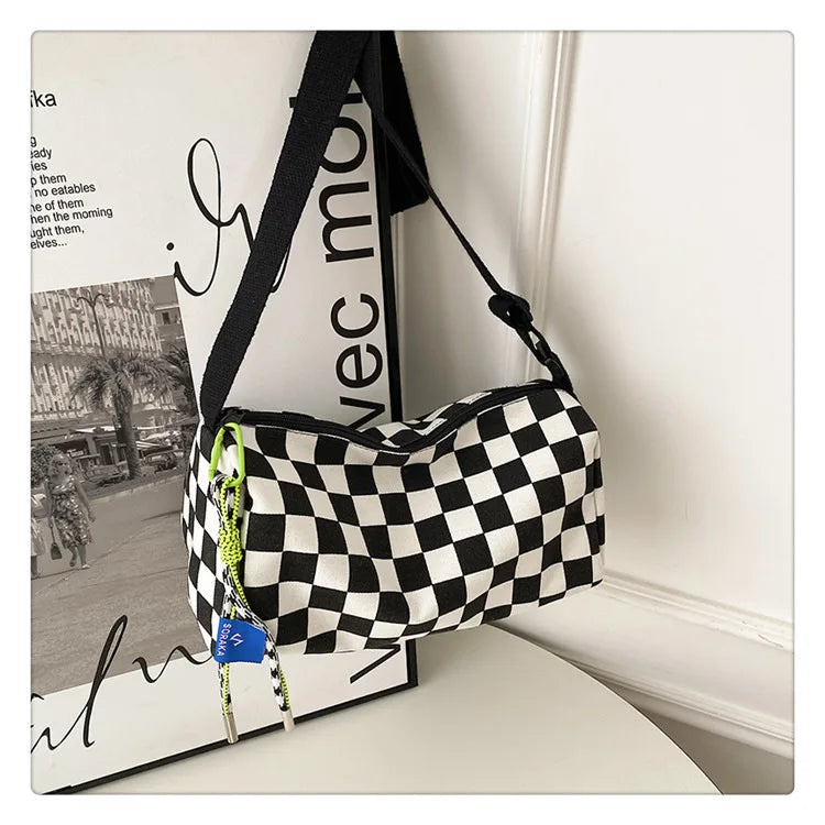 Plaid Shoulder Bag for Women Handbag CrossBorder Canvas Leisure  Fashion Bag Ladies Embroidered Han Female Pocket Purse
