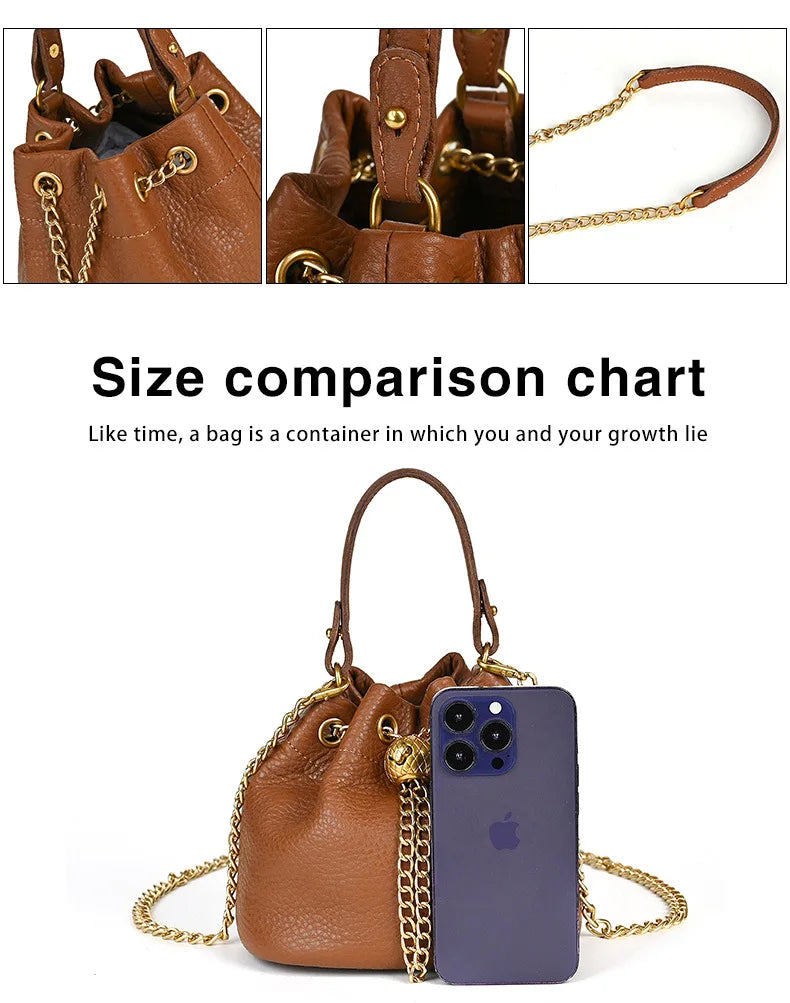 LD-Soft Leather Bag Versatile for All Seasons, Sweet and Ladylike. Top Layer Cowhide Handbag, Single Shoulder Bucket Bag