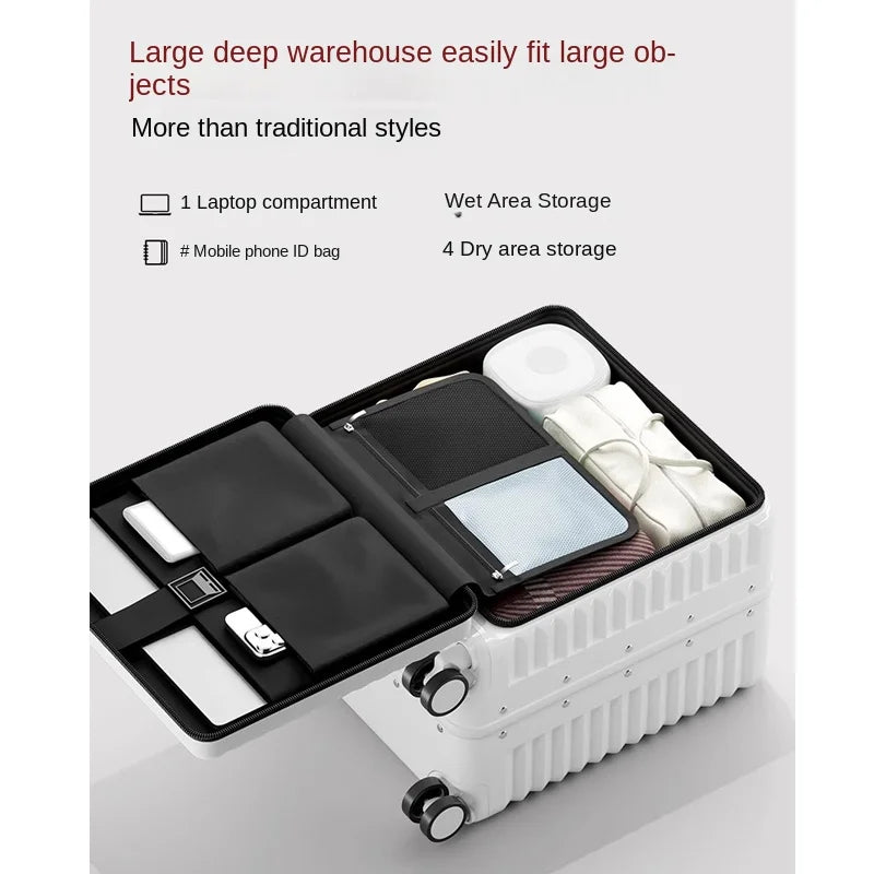 Front Opening 18/20 inch Suitcase Cabin Luggage Small 16 inch Short Trip Bag Ultra-light Aluminium Frame Luggage Large Capacity