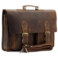 Vintage Crazy Horse Genuine Leather Men Briefcase 15" Laptop Bag Work Business Bag Shoulder Messenger Bag Male Tote Handbag M088