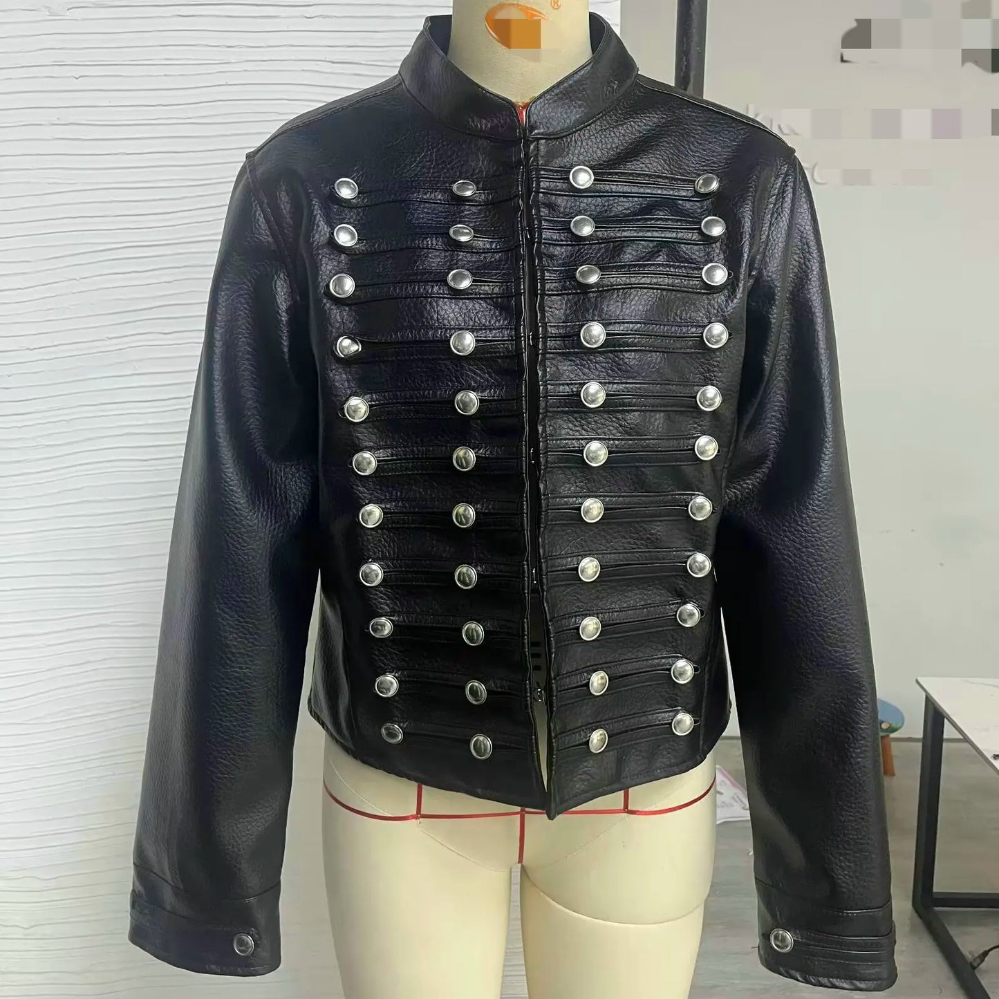 2026 Autumn Winter Women's High Street Black Faux Leather Short Jackets Lady Retro Napoleon Buttons PU Loose Fit Coats Outerwear