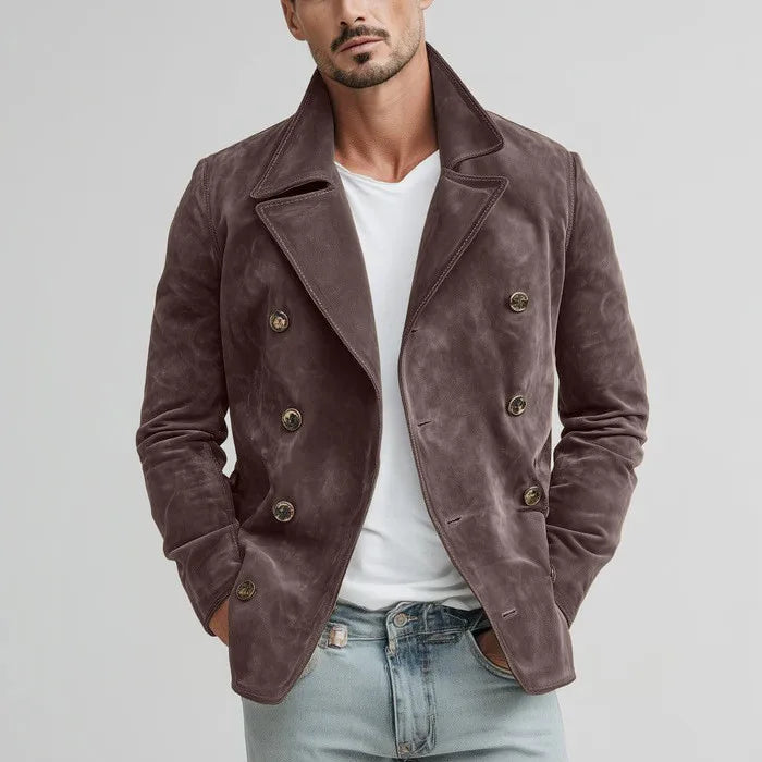 Men Autumn Winter Faux Suede Jacket New Retro Casual Fashion Coat Outdoor Commuting Daily Wear Long Sleeve Outerwear For Male