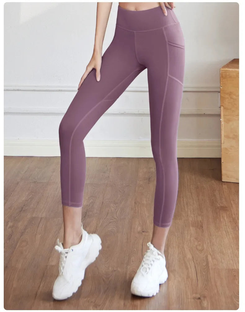 Training Leggings with Pockets for Women - High Elastic Yoga Pants Tummy Control High Waist 4-Way Stretch Gym Workout  Athletic