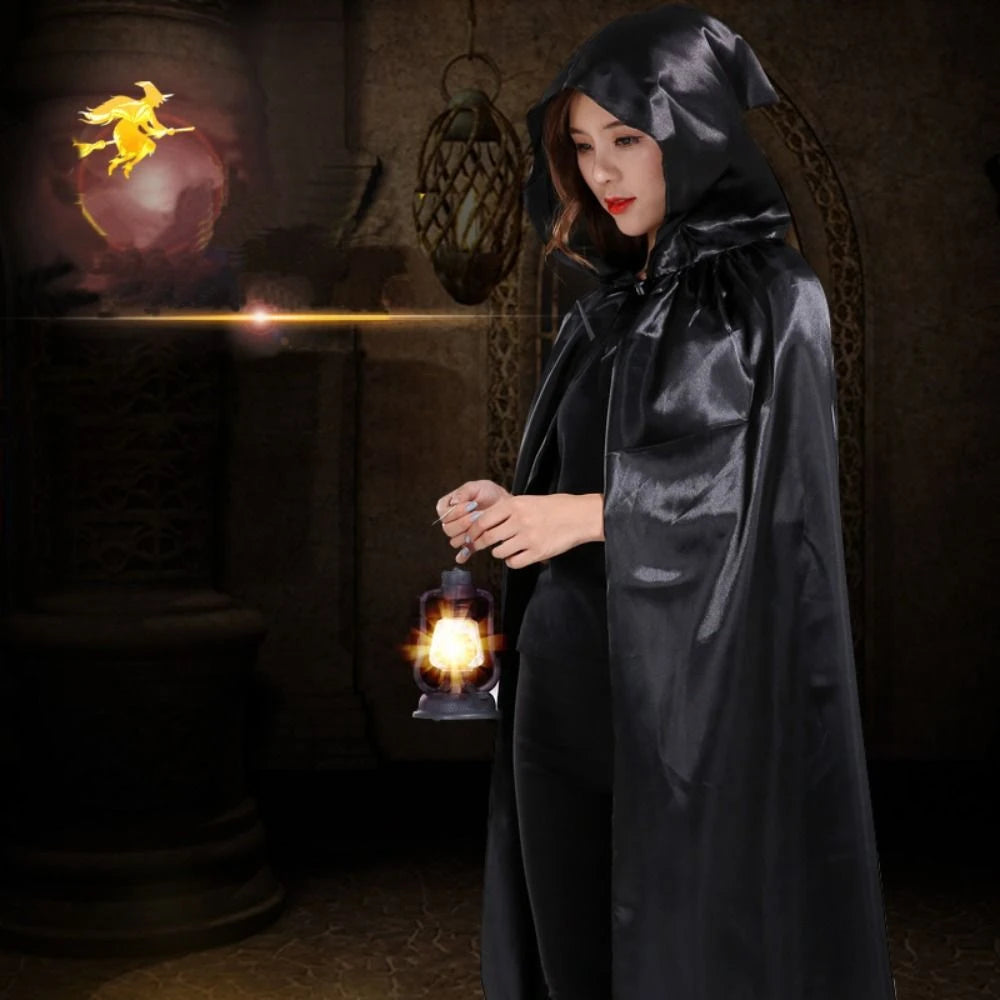 Fashion Solid Color Halloween Cloak with Big Hat Classic Grim Reaper Cloak Dress Up Hooded Cape Witch's Cloak Halloween Party